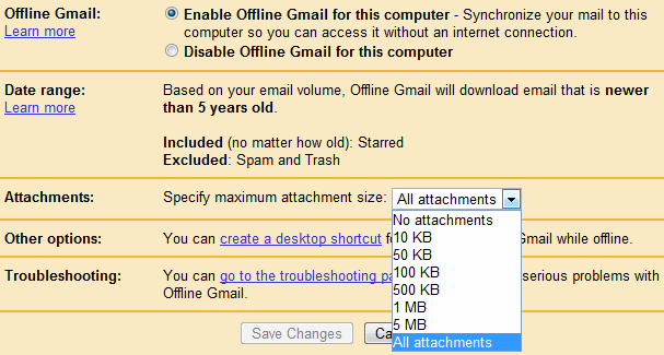Offline Gmail Settings